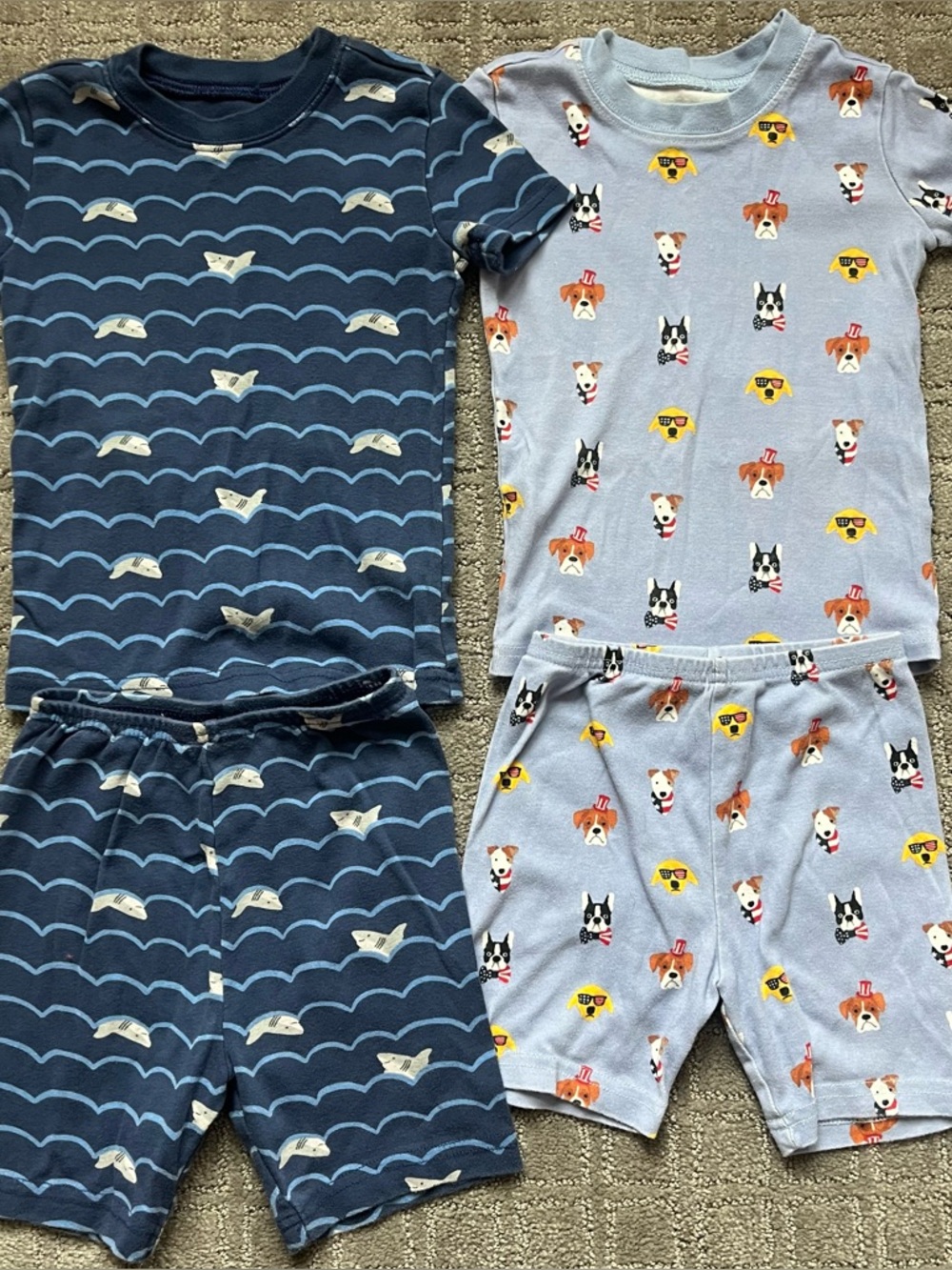 Janie & Jack boys Pajama shirt Sets - Navy Shark & Light Blue Puppy prints size5